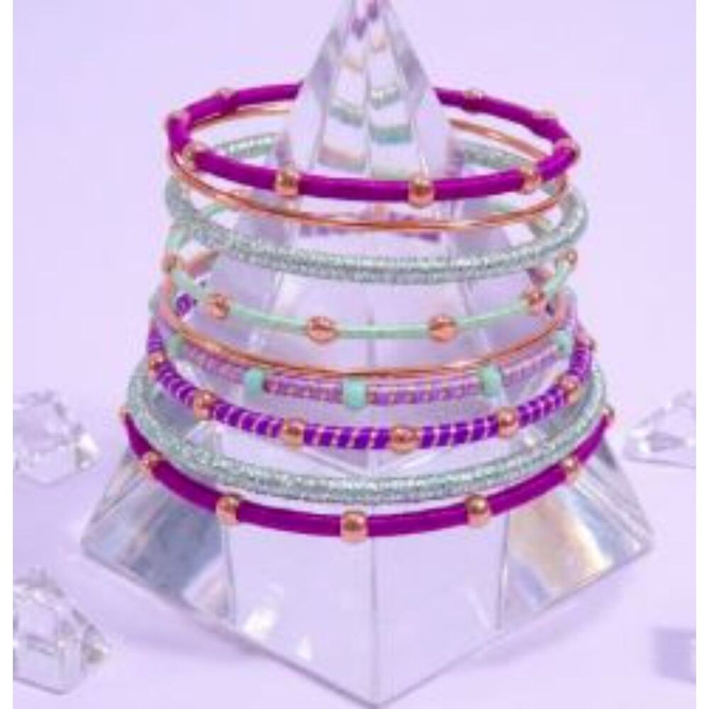 Lee Angel Neiman Marcus Mixed Media Silk Wrap Dot Bangle Bracelet Set NWT 120